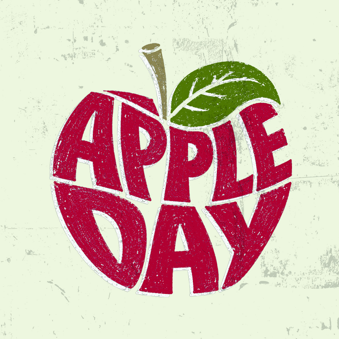 Apple Day Written In Red In The Shape Of An Apple.